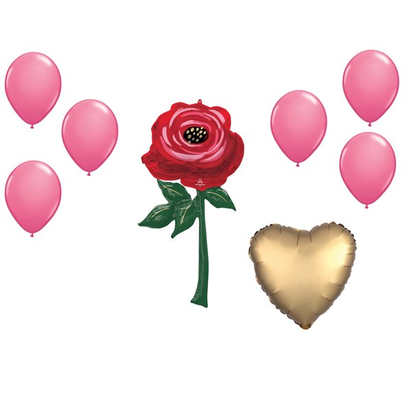 Loonballoon Mother's Day Theme Balloon Set, 62 Inch Painted Rose Multi Balloon and 6x Latex Balloons 96525